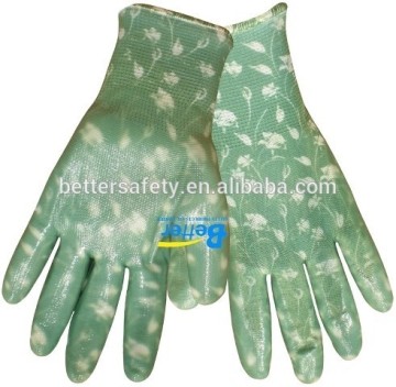 Green Women Polyester Liner Nitrile Coated Glove Free Samples