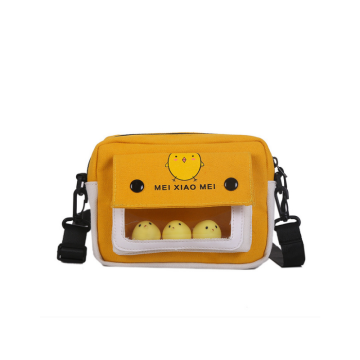 Canvas cute cartoon ladies crossbody bags women fashion small purse printing shoulder sling purse with clear window