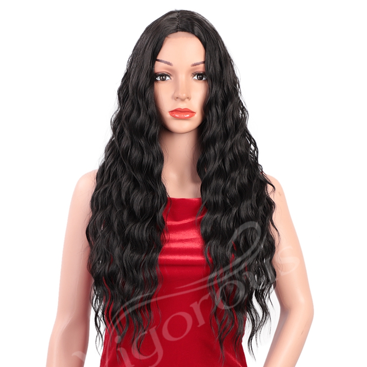 Vigorous Machine Made Swiss Small Lace Front For Black Women Deep Wave Long Cosplay Short Synthetic Hair Black Wigs