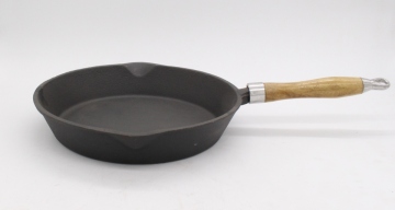 Cast Iron Skillet Fry Pan with Wooden Handle