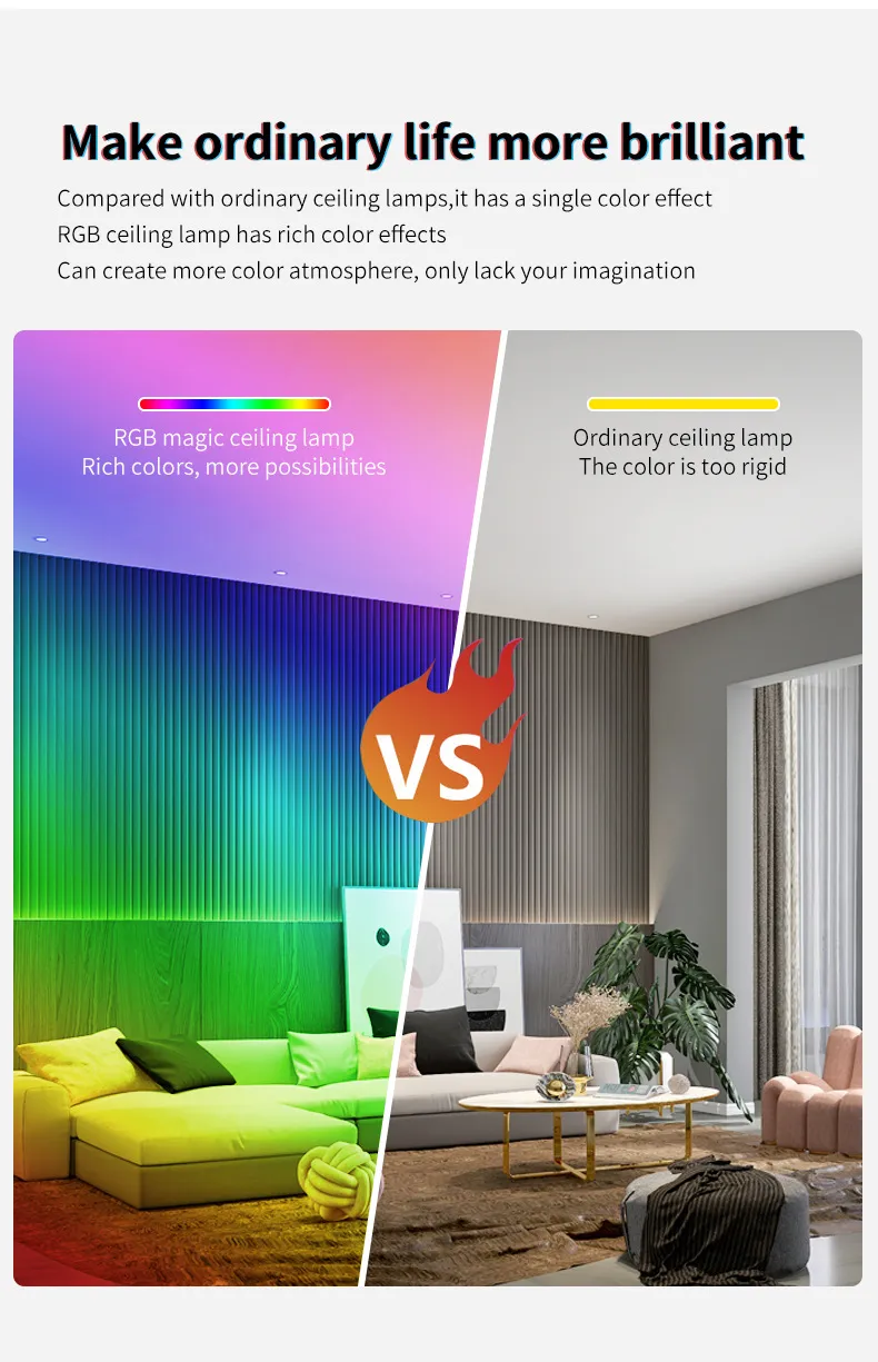 Smart RGBW Dimmable Ceiling Light with Remote Control Features