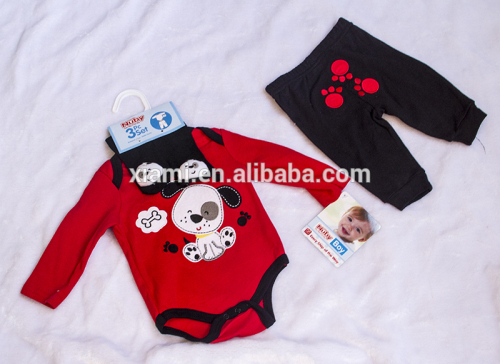 new arrival comfortable lovely dog and little footprint three piece kids clothing stores online