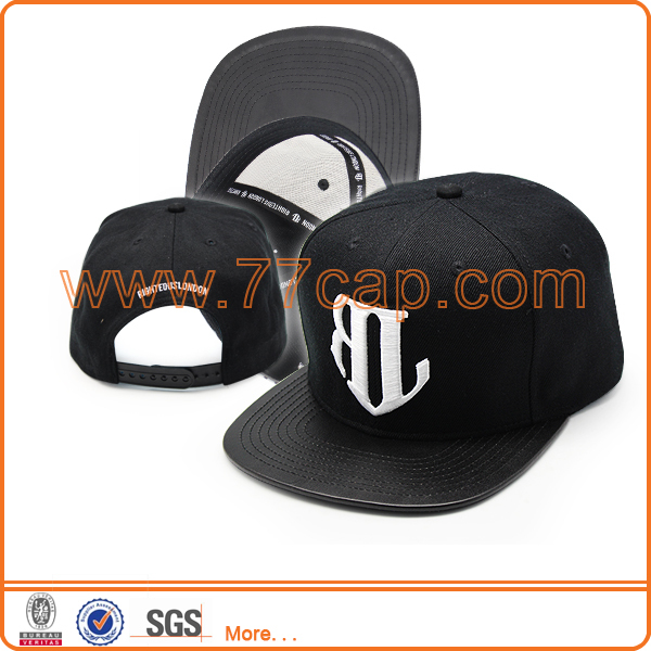 Black Flat Visor Snap back Cap Free Snapback Hat Wholesale in China