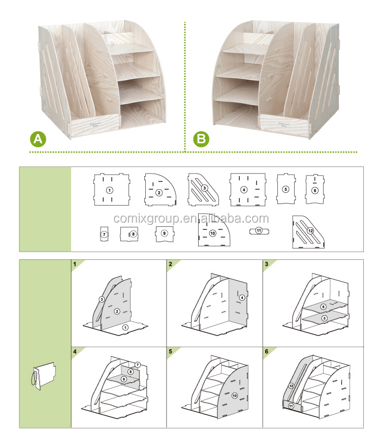 Comix Wooden Document Magazine File Holder 8-layers Multifunctional DIY File Box Desk Organizer