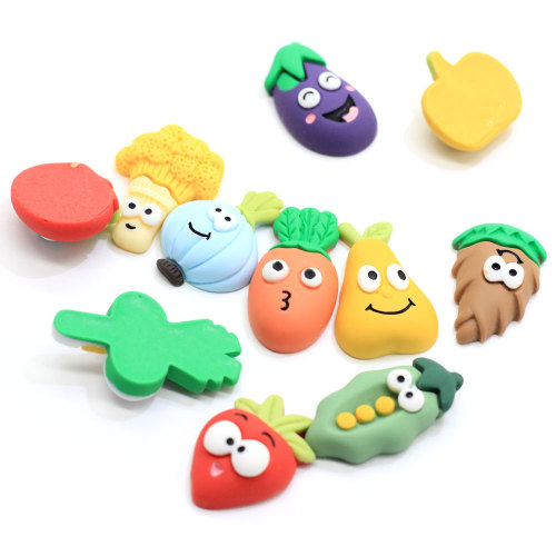 Multi Resin Design Flatback Vegetables Beads Cartoon Carrot Eggplant Cabochon Craft Kids Pendant Jewelry Ornament Accessories