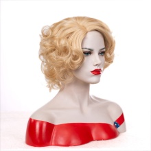 Wholesale Short Synthetic Golden Blong Afro Curly Hair Wigs With Cute Nature Wave For Women