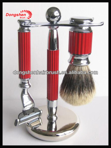 mens shaving kits silver tip bager hair shaving brush 3pcs blade razor