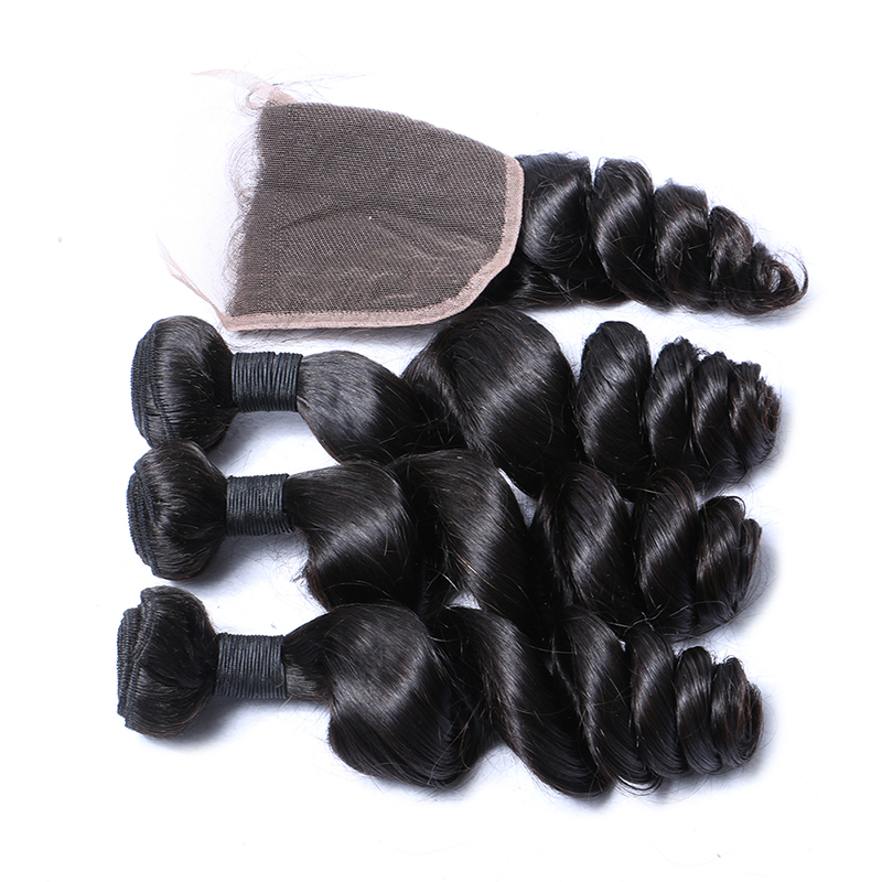 wholesale loose wave human hair weaving, Beautiful women human hair bundles with closure set for black women