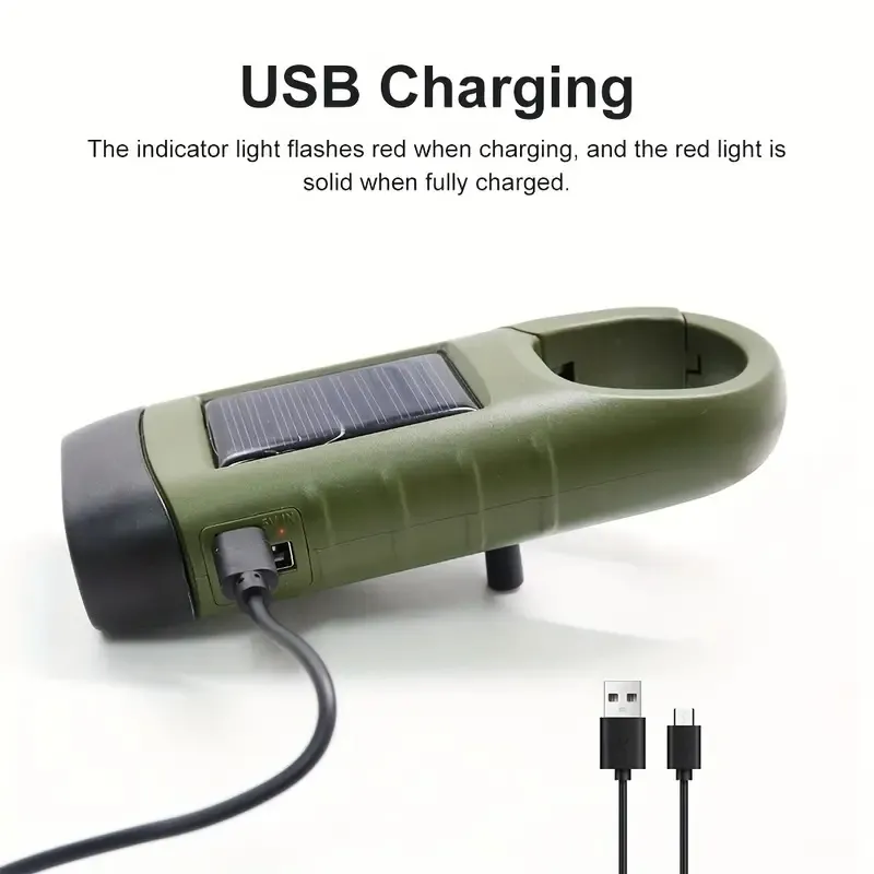 Solar Powered Emergency Flashlight with Hand Crank Charging Lamp