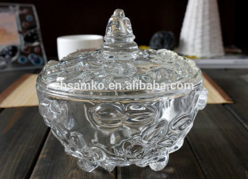 High clear glass container with glass lid/Glass candy container
