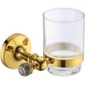 Porta-copos de vidro para banheiro de uso doméstico dourado