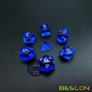 Bescon Mini juego de dados RPG poliédricos translúcidos 10MM, juego de rol pequeño RPG juego de dados Set D4-D20 en tubo, azul transparente