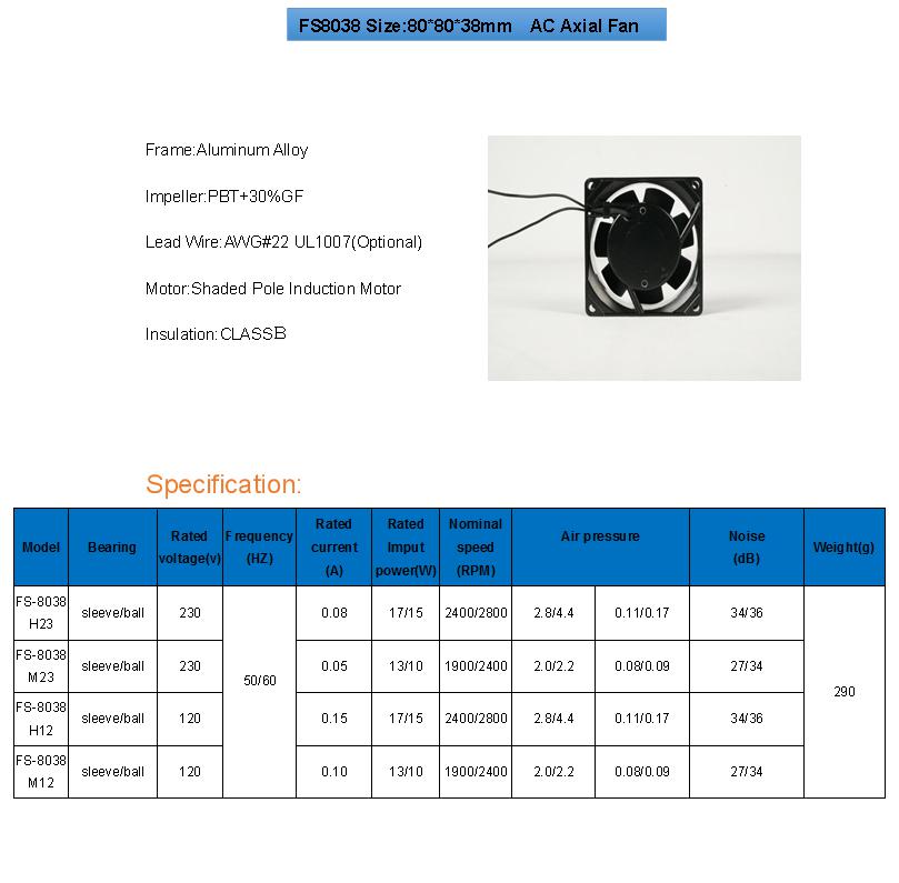 8038 AC cooling fan 8038 AC cooling fan