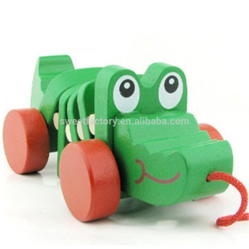 Education pull string animal toy,Hot sale crocodile pull string toy, Lovely animal wooden pull string toy for children