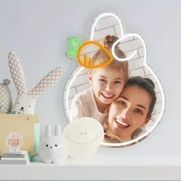 USB-Powered Rabbit Carrot Neon Wall Art with Adjustable Brightness for Bedroom or Girl's Room Decor