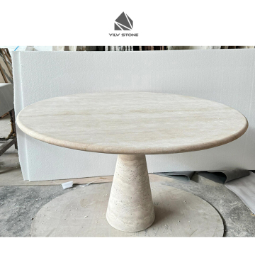 Simple Style Beige Travertine Round Dining Table 145 cm