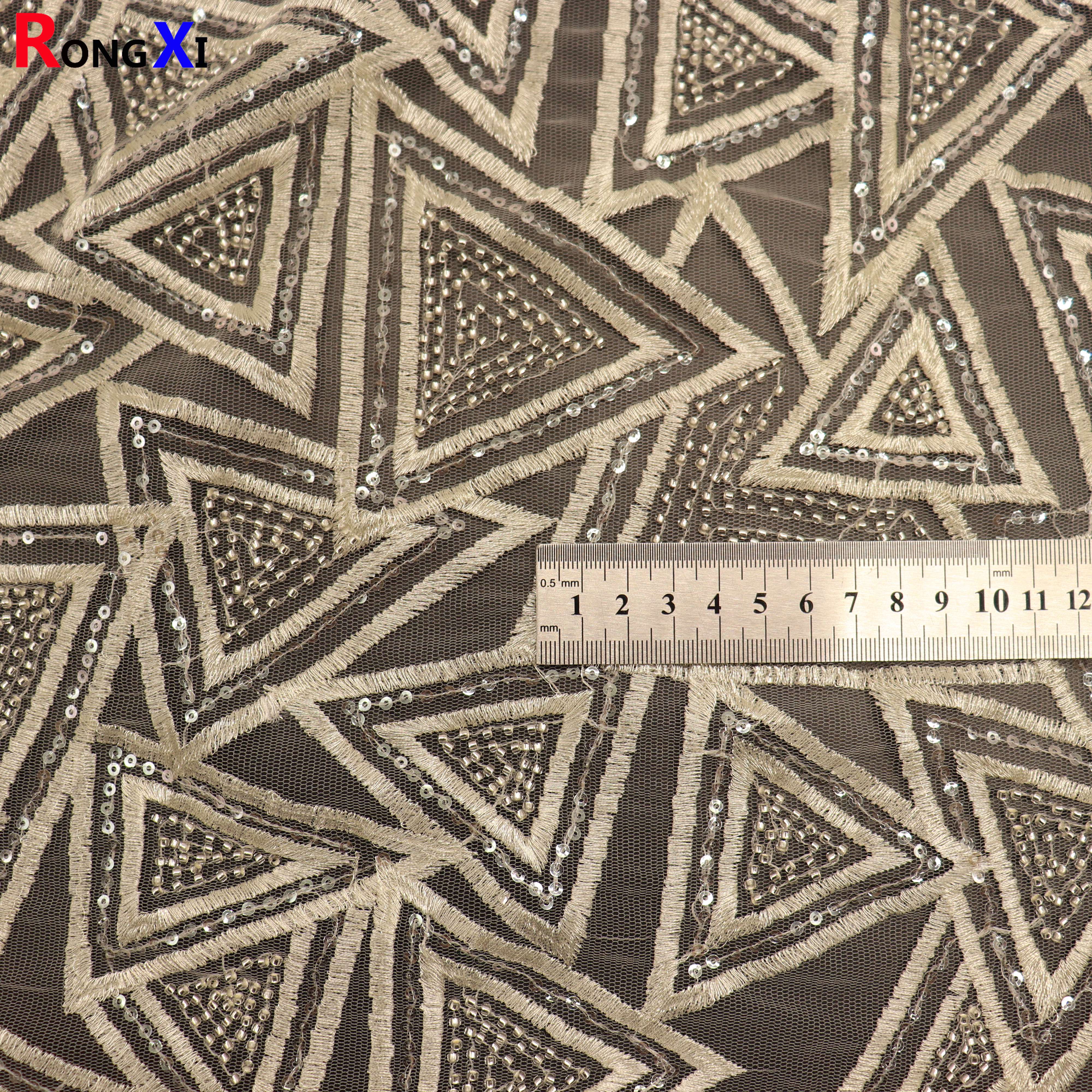 RXF1690 New Design Beaded White Embroidery Polyester Fabric Made In China