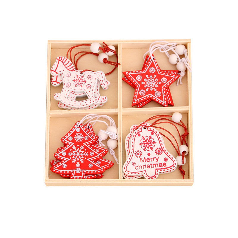 12Pcs Christmas Snowflakes Wooden Pendants Xmas Tree Ornaments Home Hanging Decor Christmas Decorations for Home Navidad 2020