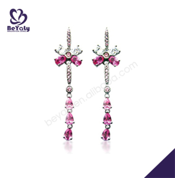 Two color cz silver real butterfly wings earrings