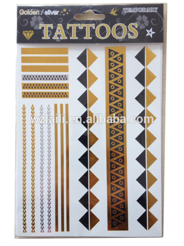 Tattoo sticker with gold and silver,star,necklace,bird,feather design gilding non toxic