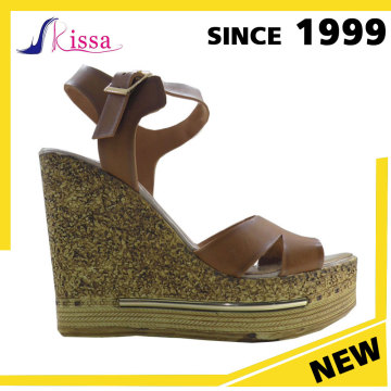 Wholesale high heel brown wedge fancy ladies strapy women shoes