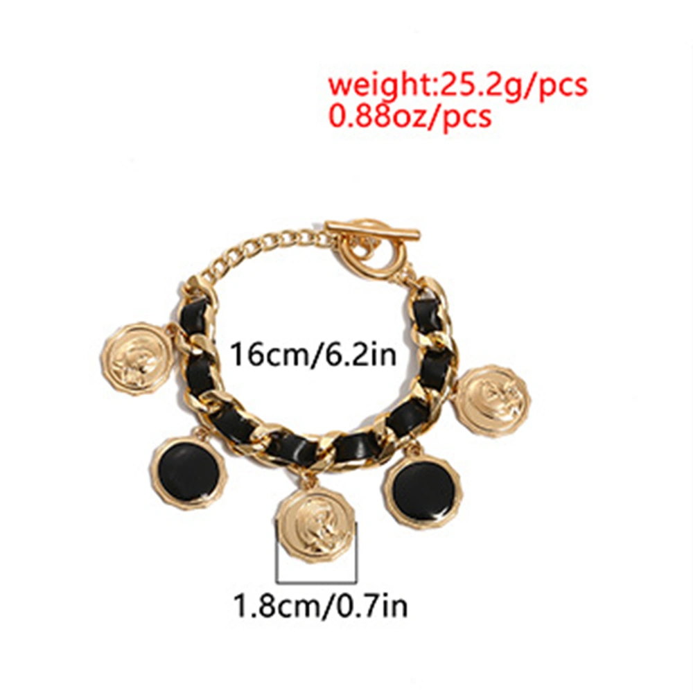 Retro Punk Cool Style Hand Ornaments Female Personality Geometric Figure Circular Pendant Bracelet