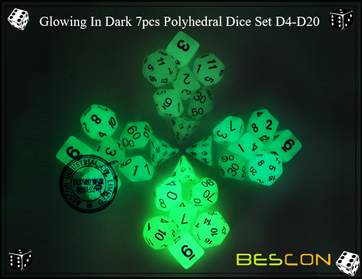 Glowing In Dark 7pcs Polyhedral Dice Set D4-D20-4