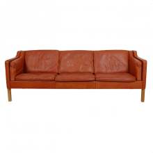 ??YUANF Dark Walnut Leather Sofa - Durable Mid - Century Vintage Sofa