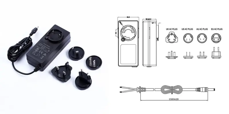 Interchangeable Plug Adapter EU/Us/UK/Au/Cn Standard 48V 1.25A Power Supply