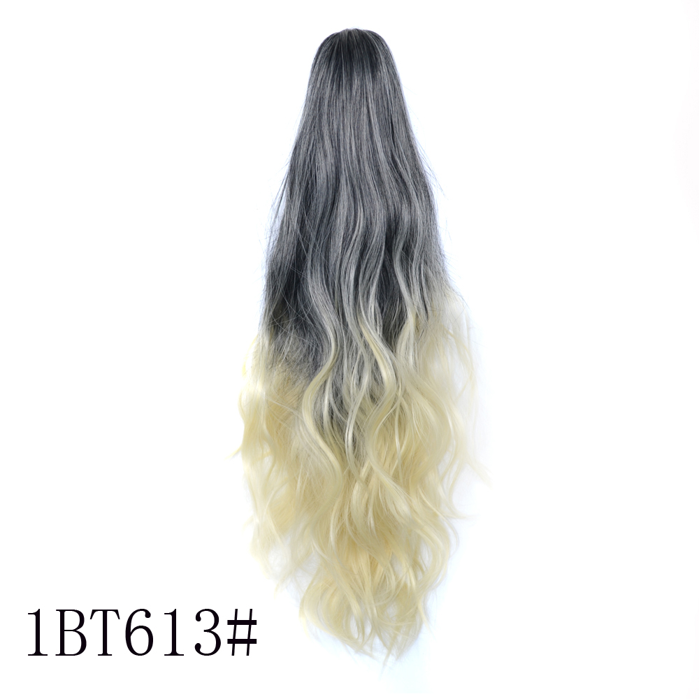 MYZYR Hair Long Wavy Ombre 24INCH Clip On Hair Extensions Claw P ony Tail Synthetic Hairpiece Heat Resistant P onytail