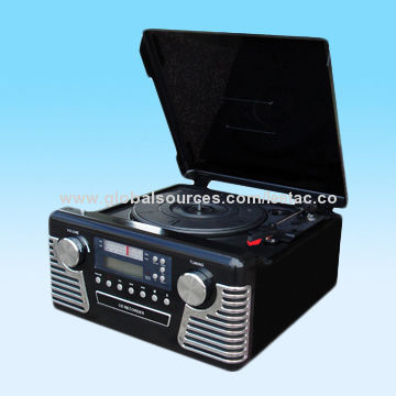 Retro Music Center with Turntable, CD Recorder, AM/FM Analog Radio, RCA Line-in and RCA Line-out