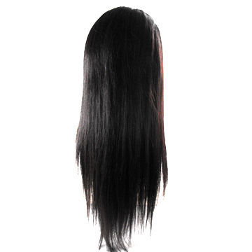 16-inch 1# Color Light Yaki Human Hair Lace Front Wig, Made of 100% Indian Remy Hair