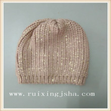 Lady fashion gold foil printed knitted hat