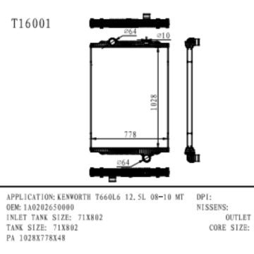 Radiator for KENWORTH T660L6 12.5L oem number 1A0202650000