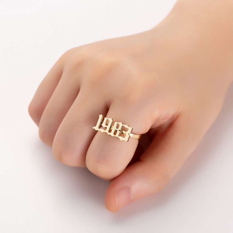 birth year ring 1980-2000 gold plated birth of year ring stainless steel open hiphop year rings number