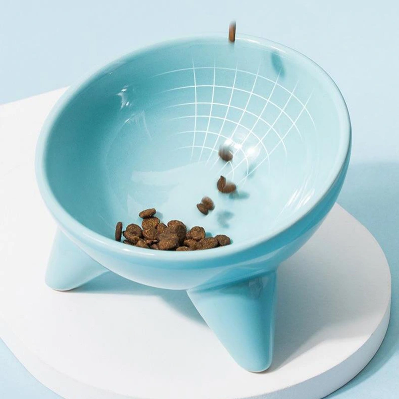 Color Ceramic Bowl Anti-Overturning Cat Food Bowl Tall Pet Drinking Bowl