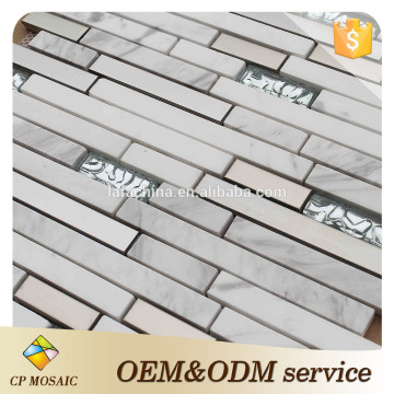 Foshan China Volakas White Marble Strip Mosaic Tiles On Mesh