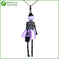 Nice girls doll pendant necklace high quality multicolor alloy crystal doll necklace