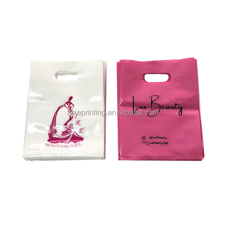 35x45cm pink costom logo and color printing pe shopping plastic bag for clothing