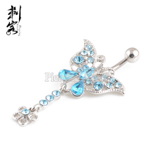Stainless Steel Butterfly Belly Ring with Flower Danging Navel Belly Ring