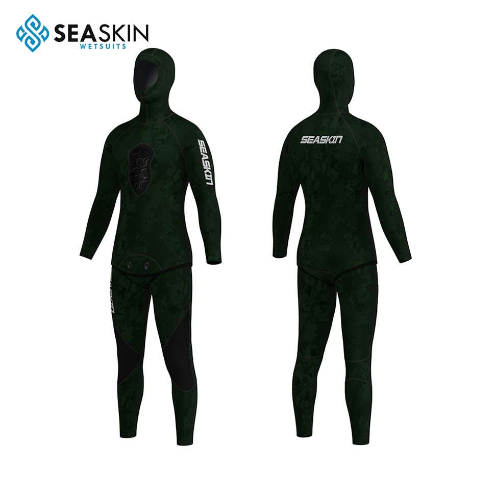 Seaskin Custom Yamamoto 5mm 2 adet Kamuflaj Kapşonlu Neopren Spearfishing Dalış Wetsuit