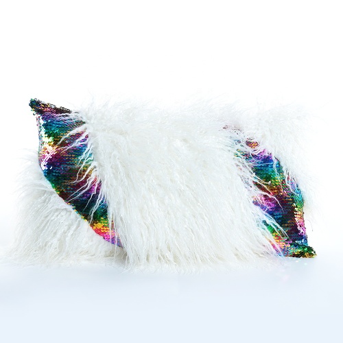 Sequins Plush Faux Fur Pillow Luxury Mermaid Pillow Cushion Modern Rectangle Fluffy Waist Pillow Case