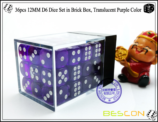 36pcs 12MM D6 Würfel gesetzt im Ziegelstein-Kasten, durchscheinend purpurrote Farbe-3 36pcs 12MM D6 Dice Set in Brick Box, Translucent Purple Color-3
