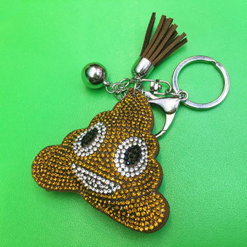 Brown Poop Emoji Keyring Leather Diamond Tassel Keychain