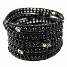 Onyx Wrap Bracelet, Black Leather Cord