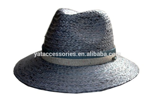 Men black color raffia straw fedora hats, summer hats with fashion stripe trimband