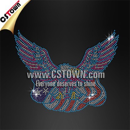 Country pride eagle with flag wholesale iron on rhinestone transfer designs