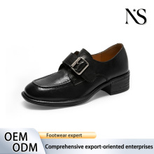 Leather Monk Strap Loafers with Low Block Heel
