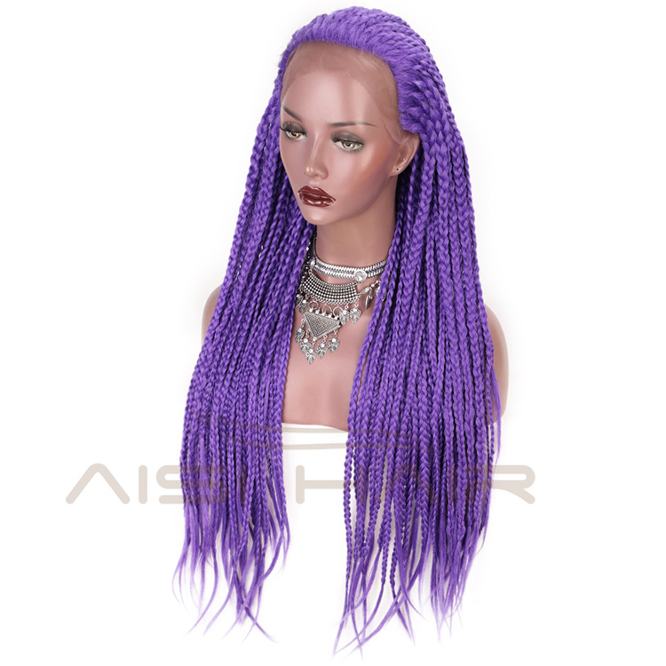 Aisi Hair Braids Box Lace Front Wigs Purple Gluless Synthetic Long Braids Lace Front Wigs for Black Women