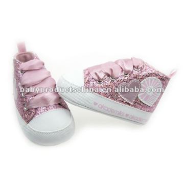 Pink Glitter Sneaker Bright Baby Shoes With Embroidery happy baby shoes